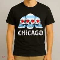 Chicago for Chicago Flag Artwork with Skulls T-Shirt thumb 3