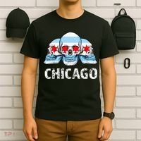 Chicago for Chicago Flag Artwork with Skulls T-Shirt thumb 6