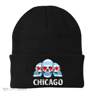 Chicago for Chicago Flag Artwork with Skulls Beanie