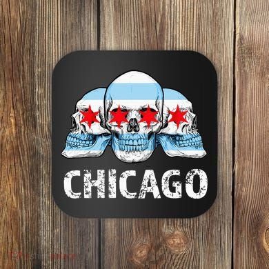 Chicago for Chicago Flag Artwork with Skulls Coaster