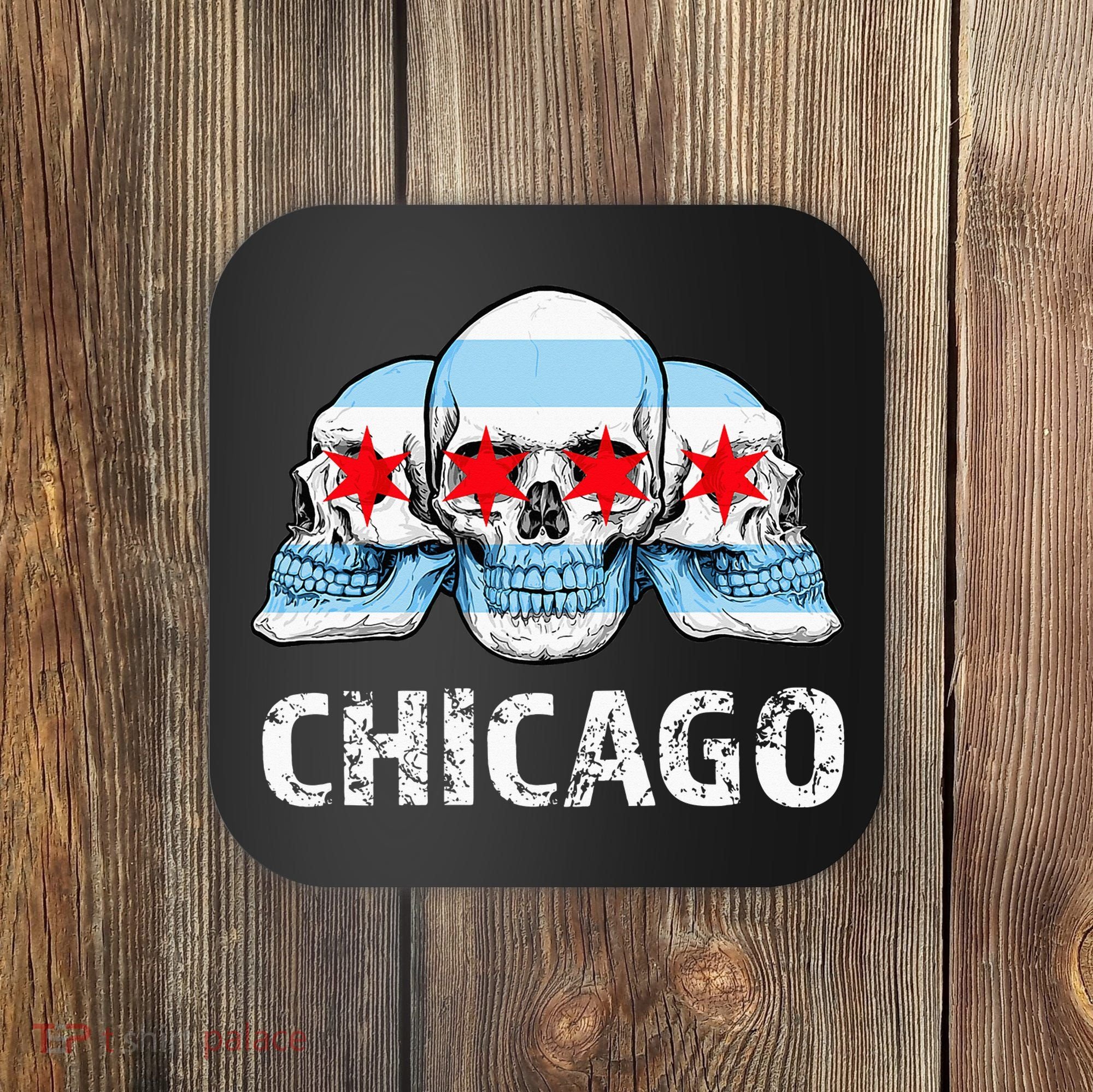 Chicago for Chicago Flag Artwork with Skulls Coaster