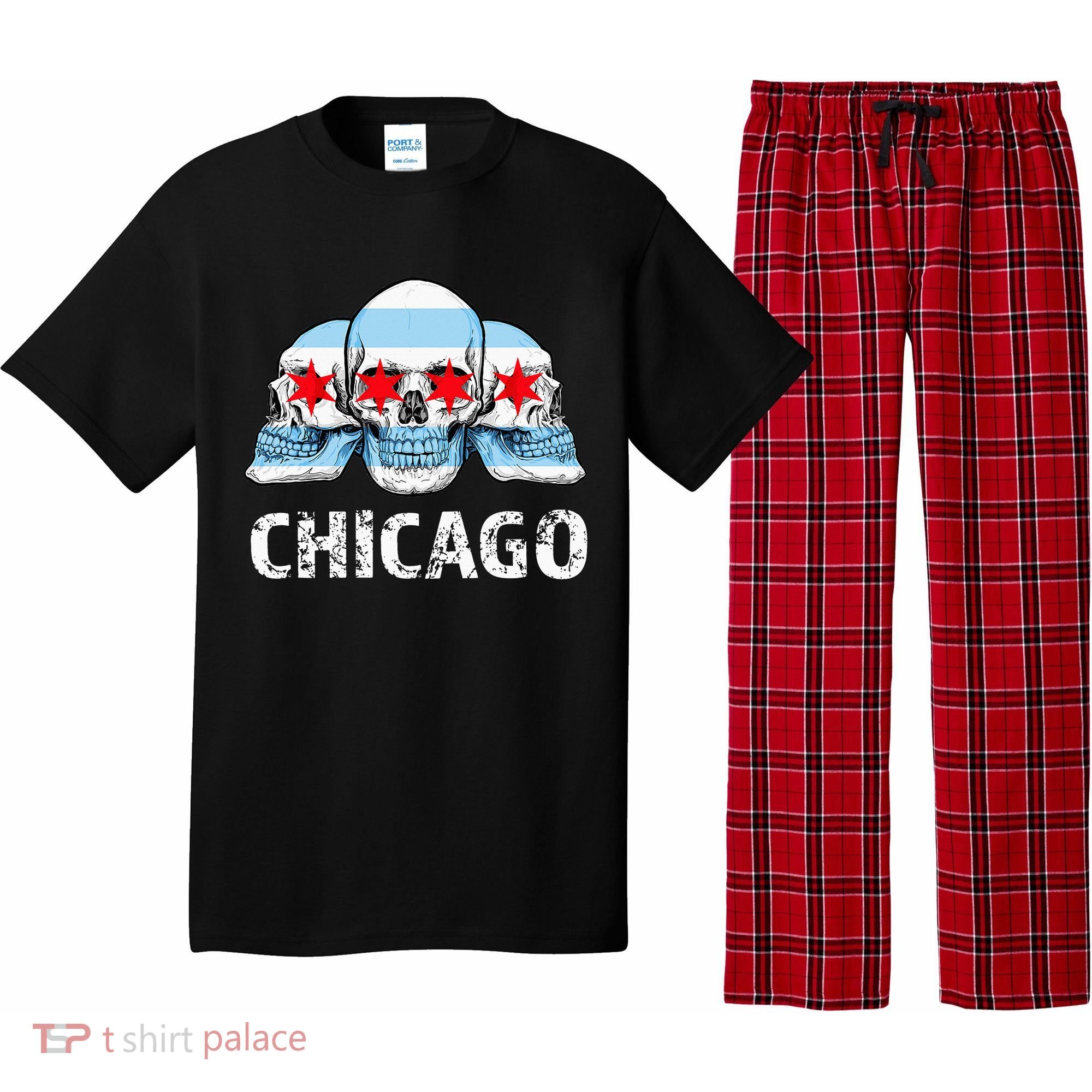 Chicago for Chicago Flag Artwork with Skulls Pajama Set