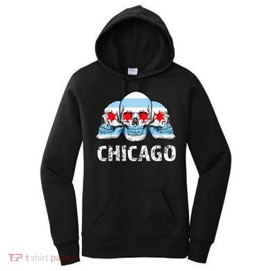 Chicago for Chicago Flag Artwork with Skulls Women's Hoodie