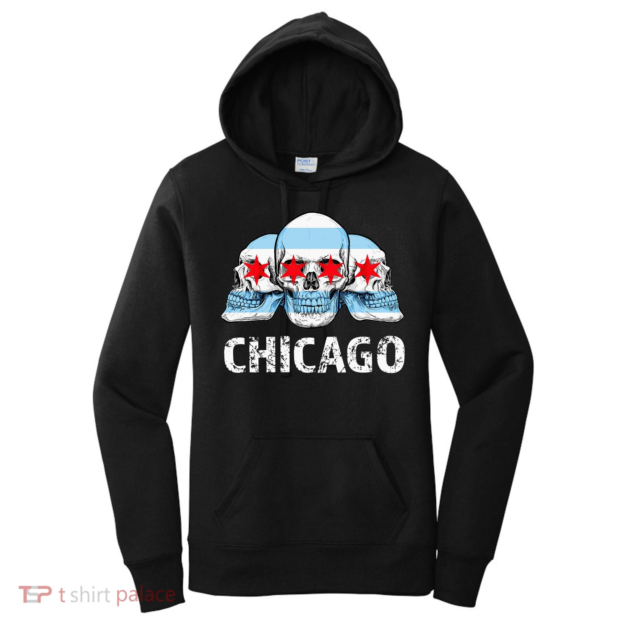 Chicago for Chicago Flag Artwork with Skulls Women's Hoodie