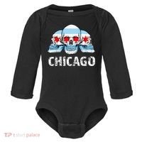Chicago for Chicago Flag Artwork with Skulls Baby Long Sleeve Bodysuit thumb 0