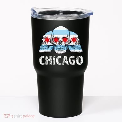 Chicago for Chicago Flag Artwork with Skulls Tumbler
