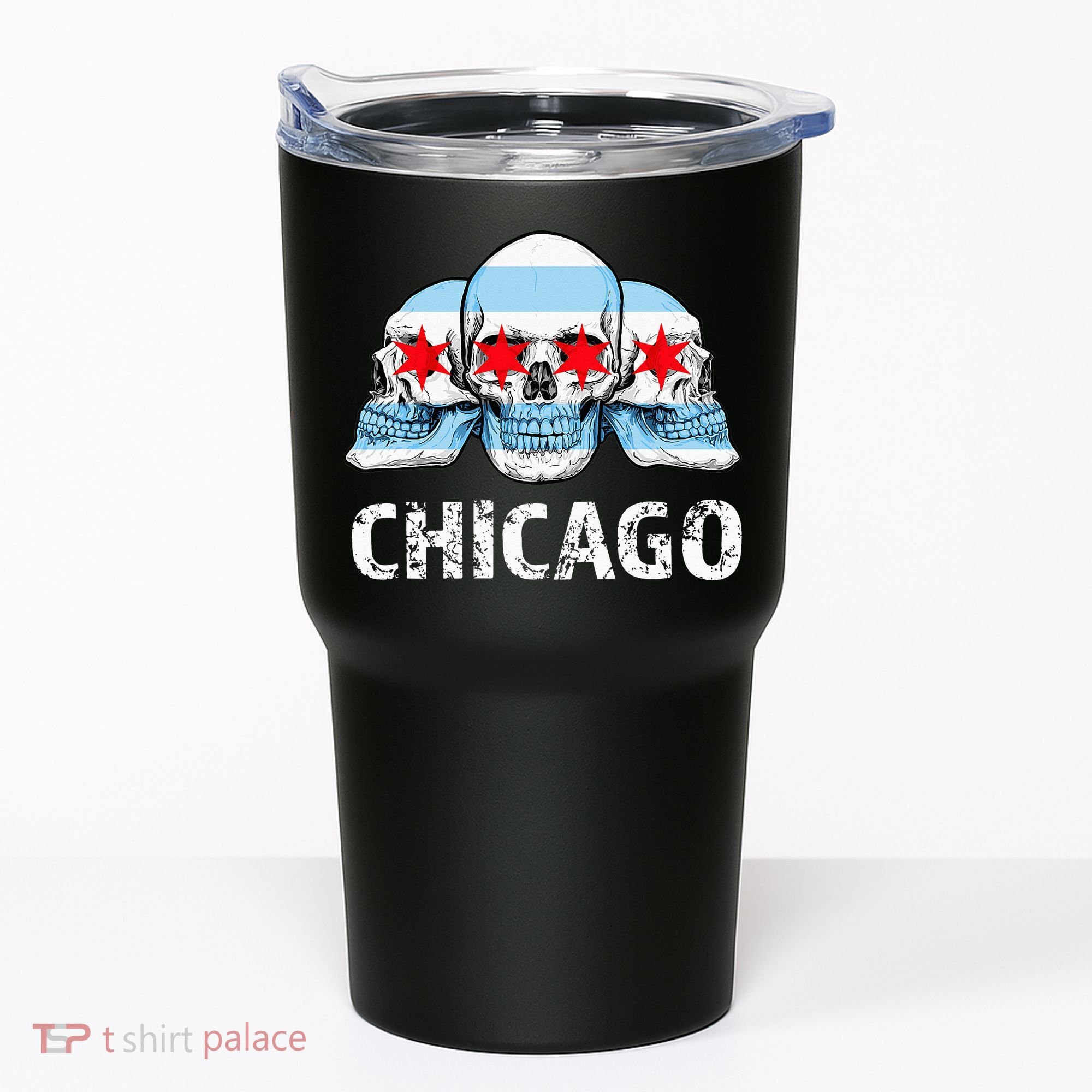 Chicago for Chicago Flag Artwork with Skulls Tumbler