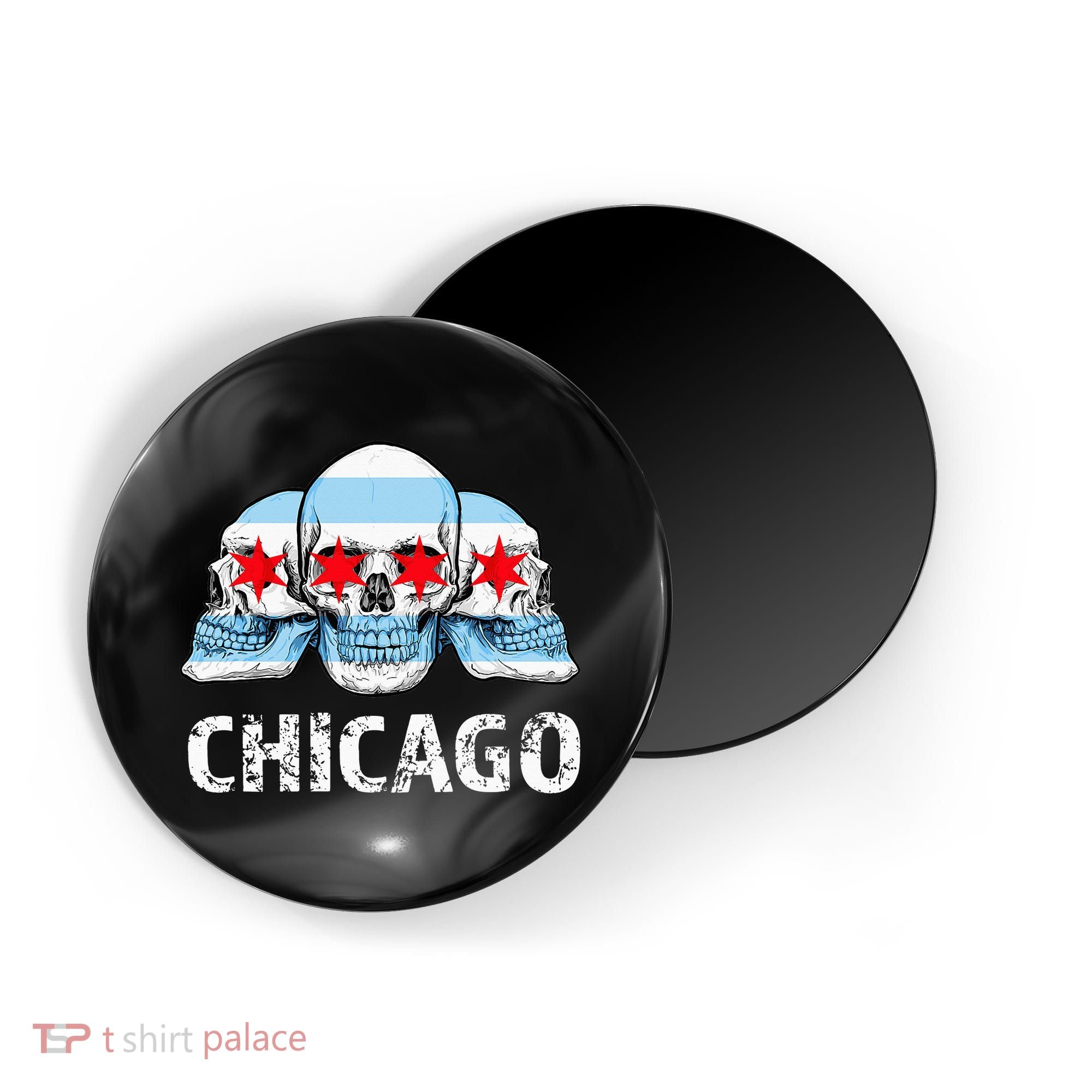 Chicago for Chicago Flag Artwork with Skulls Magnet