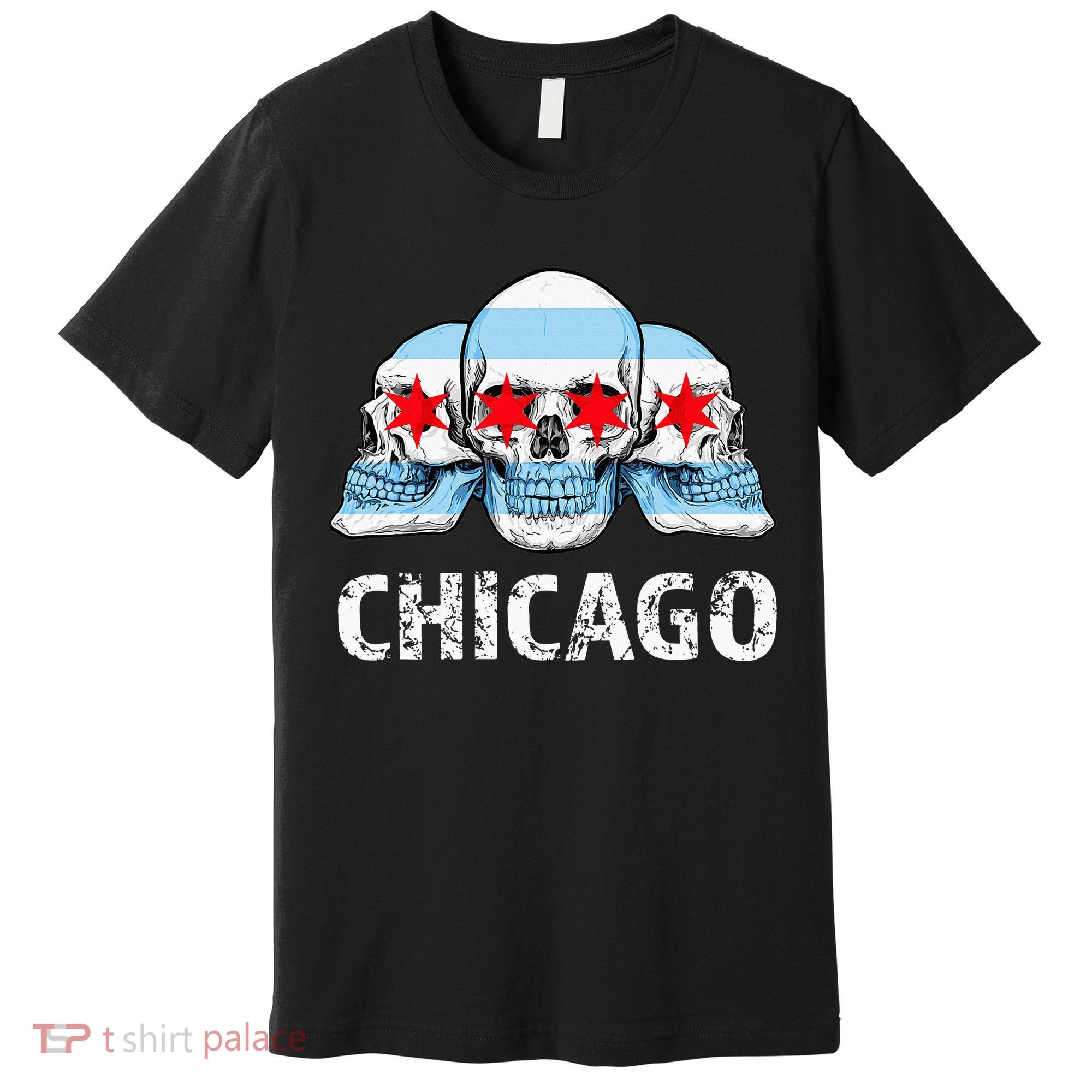 Chicago for Chicago Flag Artwork with Skulls Premium T-Shirt
