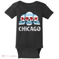 Chicago for Chicago Flag Artwork with Skulls Baby Bodysuit thumb 0