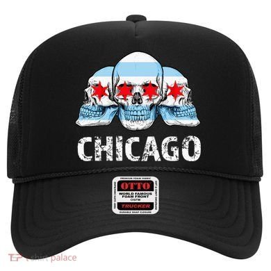Chicago for Chicago Flag Artwork with Skulls Hat