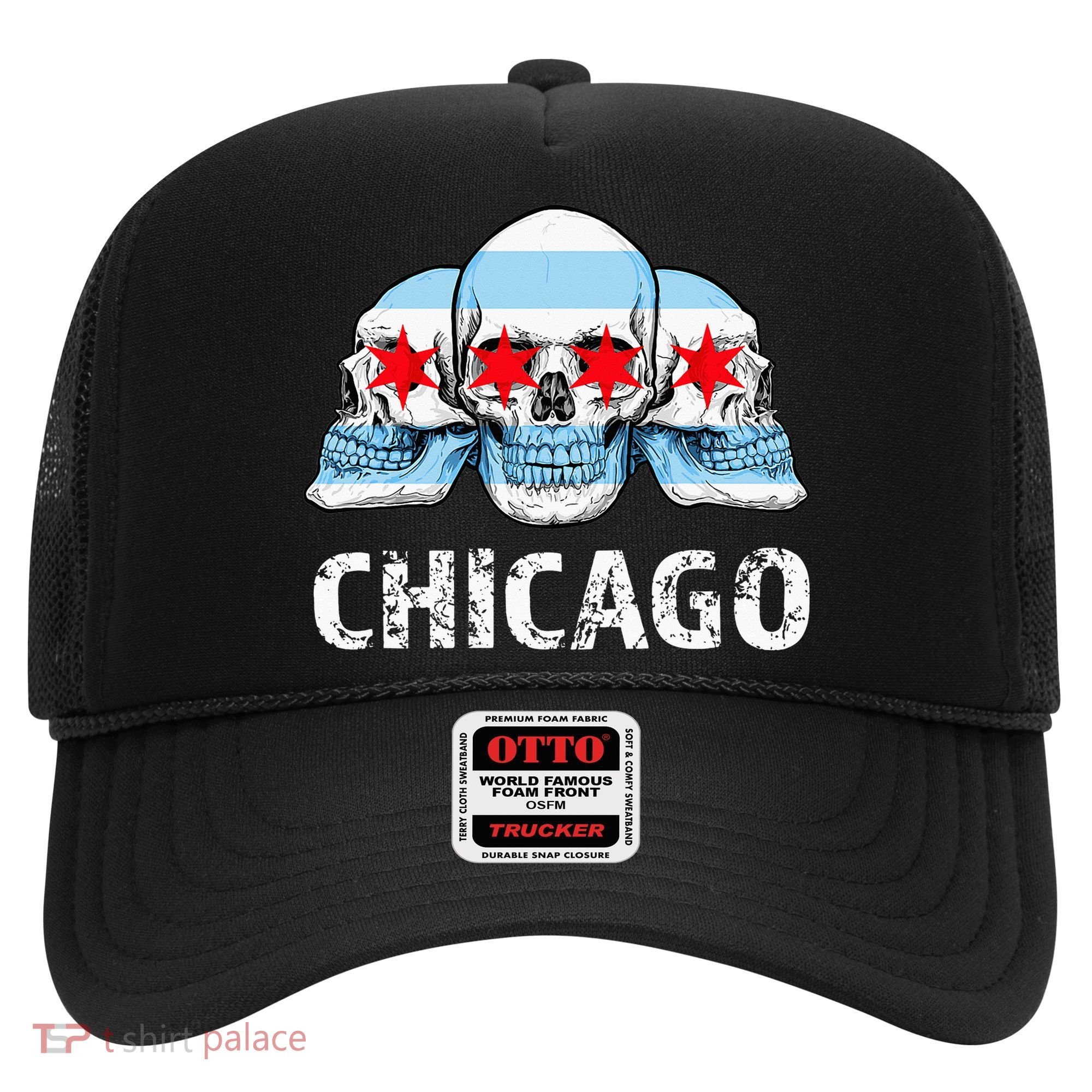 Chicago for Chicago Flag Artwork with Skulls Hat