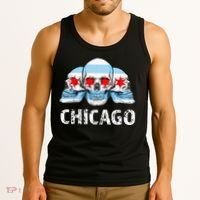Chicago for Chicago Flag Artwork with Skulls Tank Top thumb 3
