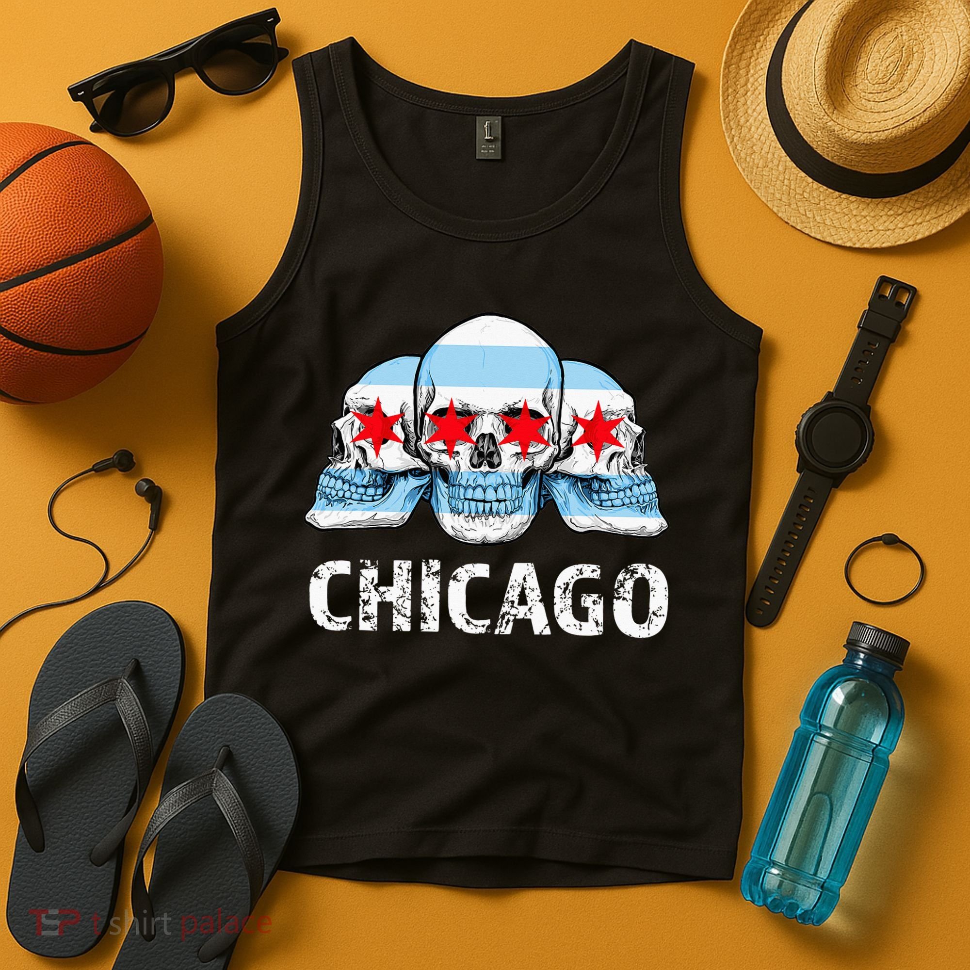 Chicago for Chicago Flag Artwork with Skulls Tank Top