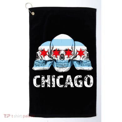 Chicago for Chicago Flag Artwork with Skulls Golf Towel