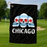 Chicago for Chicago Flag Artwork with Skulls Golf Towel thumb 1