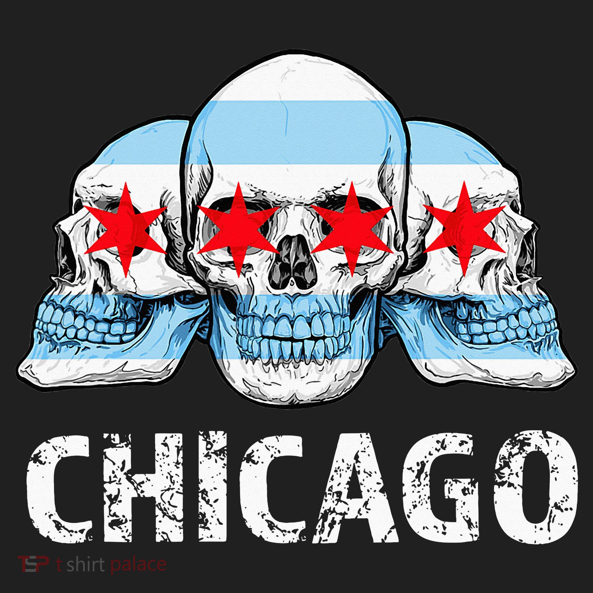 Chicago for Chicago Flag Artwork with Skulls Golf Towel
