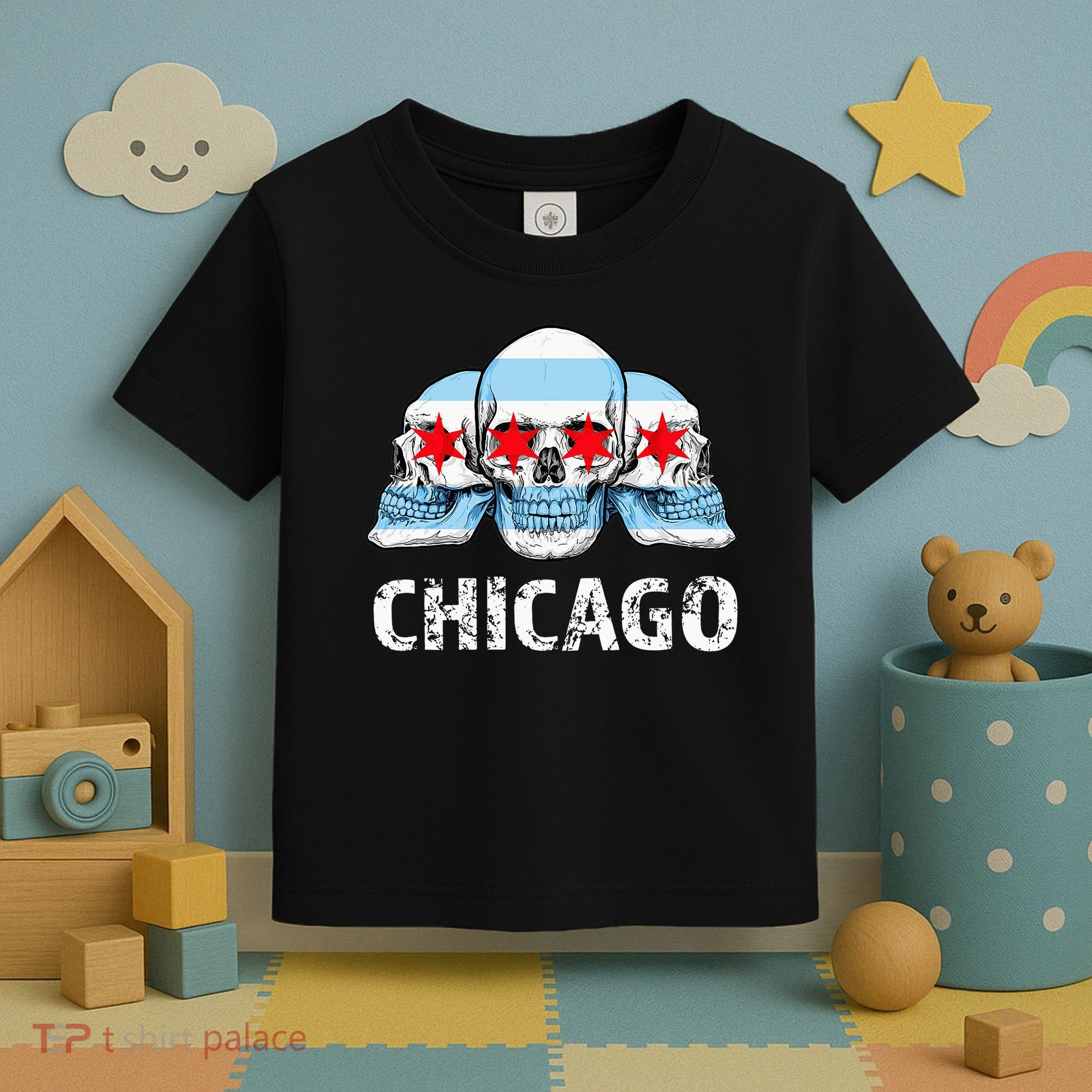 Chicago for Chicago Flag Artwork with Skulls Toddler T-Shirt