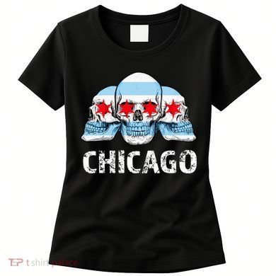Chicago for Chicago Flag Artwork with Skulls Women's T-Shirt