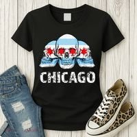 Chicago for Chicago Flag Artwork with Skulls Women's T-Shirt thumb 3
