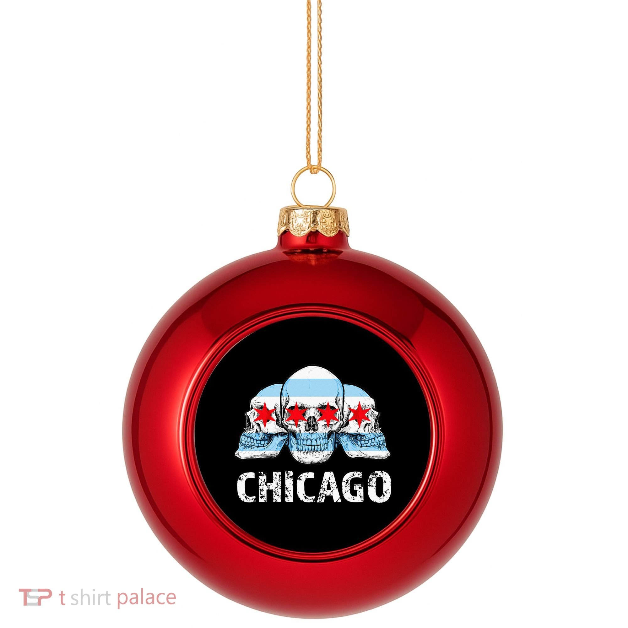 Chicago for Chicago Flag Artwork with Skulls Plastic Christmas Ball Ornament