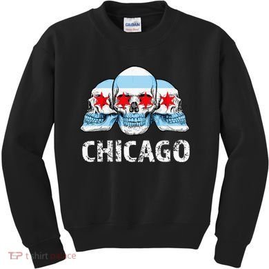 Chicago for Chicago Flag Artwork with Skulls Kids Sweatshirt