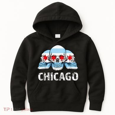 Chicago for Chicago Flag Artwork with Skulls Kids Hoodie