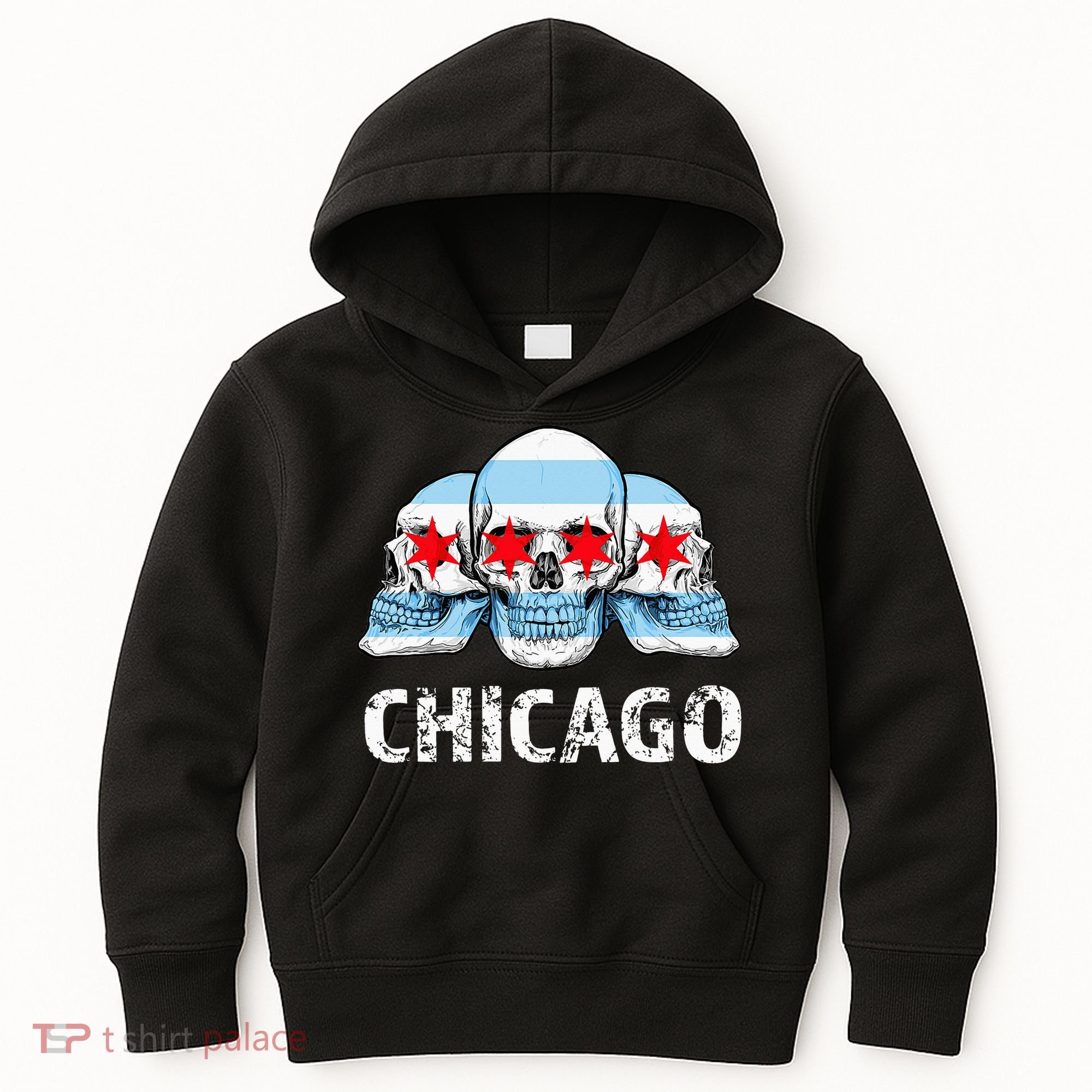 Chicago for Chicago Flag Artwork with Skulls Kids Hoodie