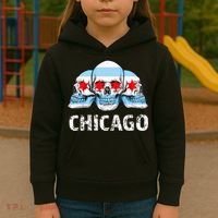 Chicago for Chicago Flag Artwork with Skulls Kids Hoodie thumb 3