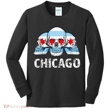 Chicago for Chicago Flag Artwork with Skulls Kids Long Sleeve Shirt