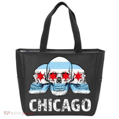 Chicago for Chicago Flag Artwork with Skulls Bag