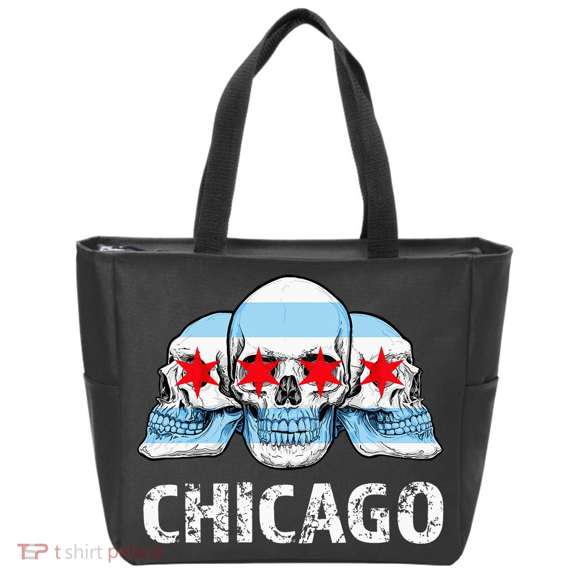 Chicago for Chicago Flag Artwork with Skulls Tote Bag