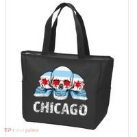 Chicago for Chicago Flag Artwork with Skulls Tote Bag thumb 3