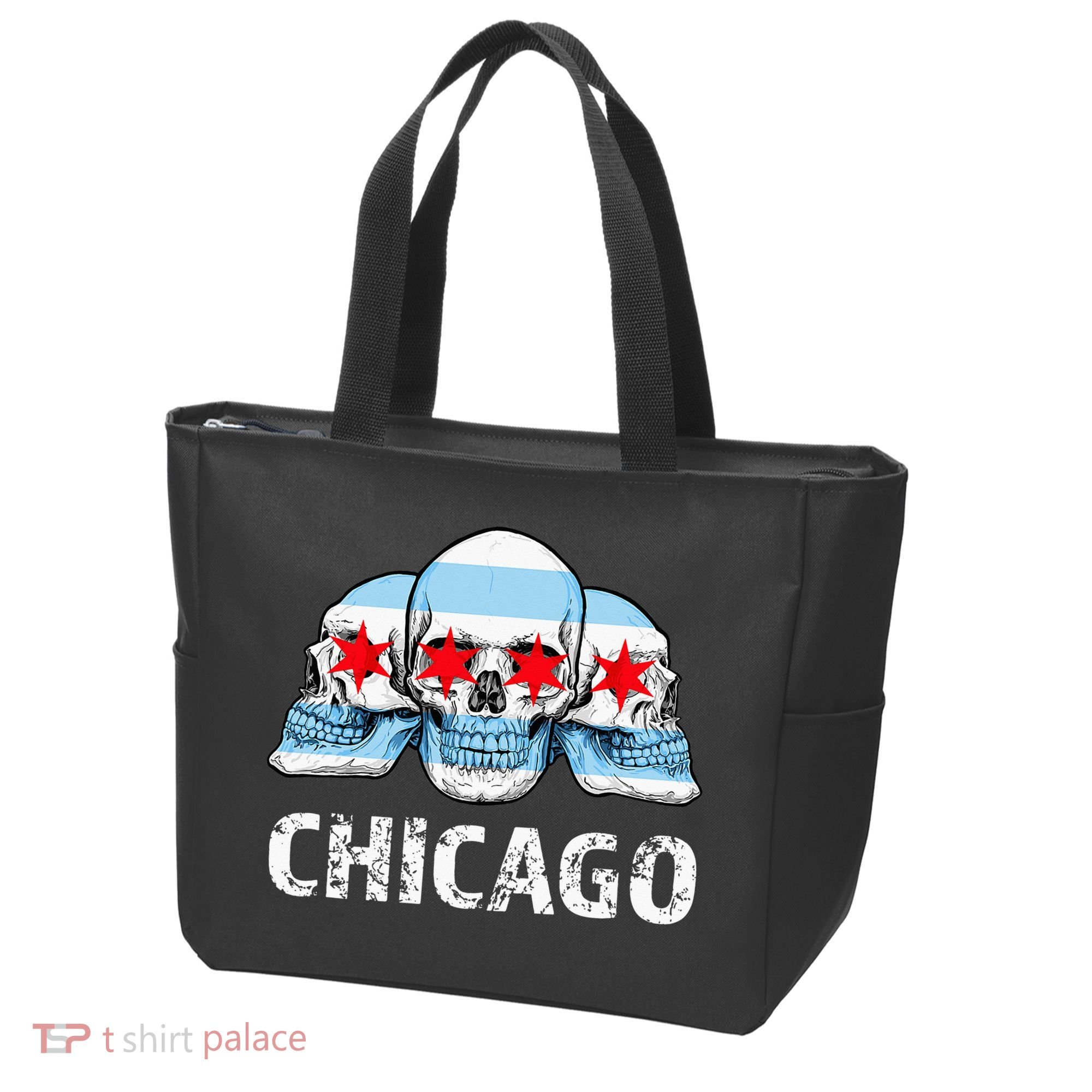 Chicago for Chicago Flag Artwork with Skulls Tote Bag