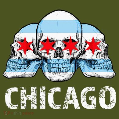 Chicago for Chicago Flag Artwork with Skulls The Baniff Cuffed Pom Beanie