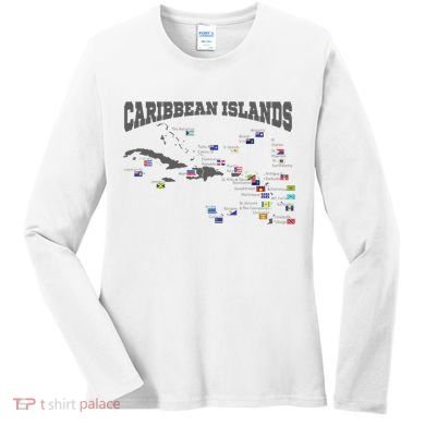 Caribbean Flags Caribbean Map Caribbean Islands Vacation Women's Long Sleeve Shirt