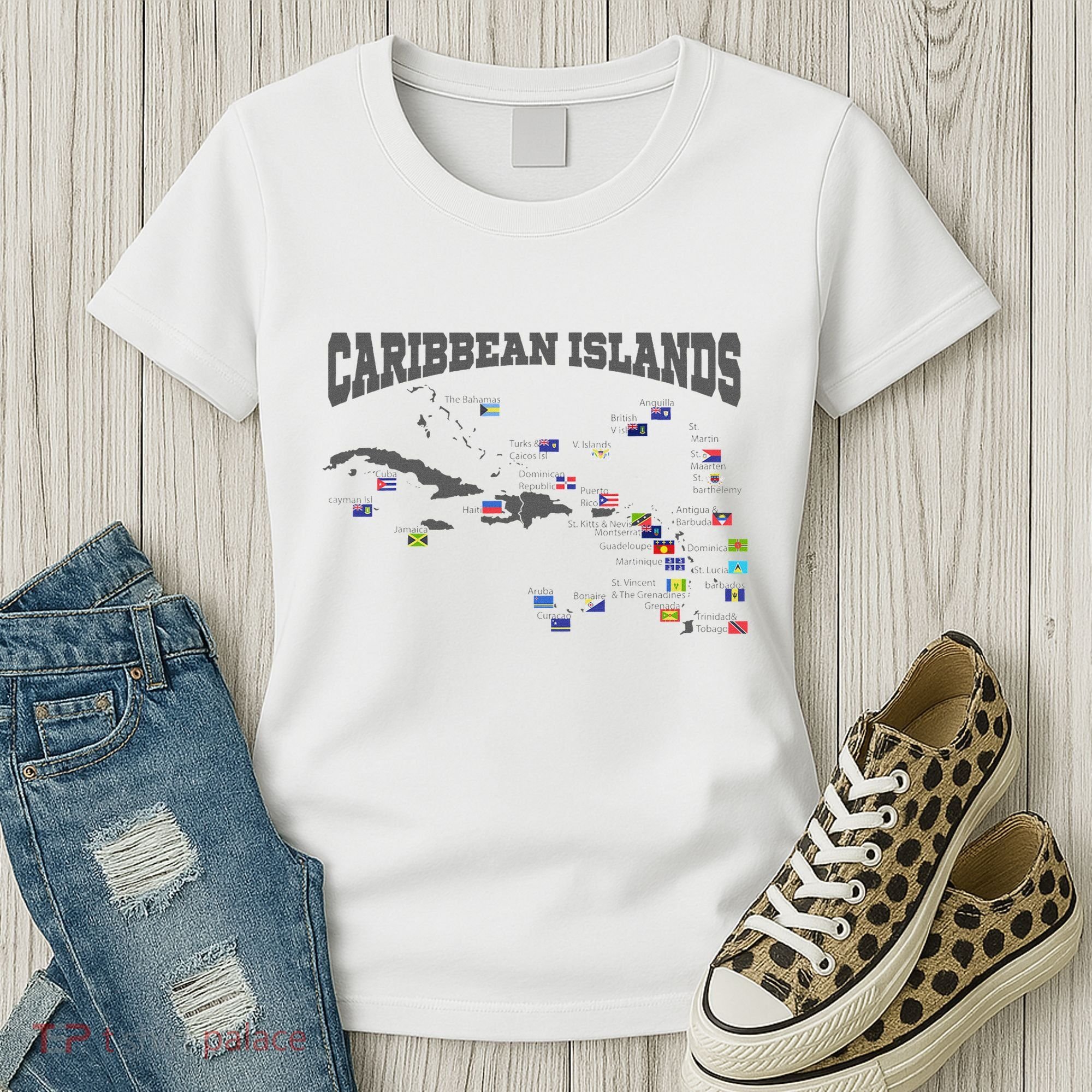 Caribbean Flags Caribbean Map Caribbean Islands Vacation Women's T-Shirt