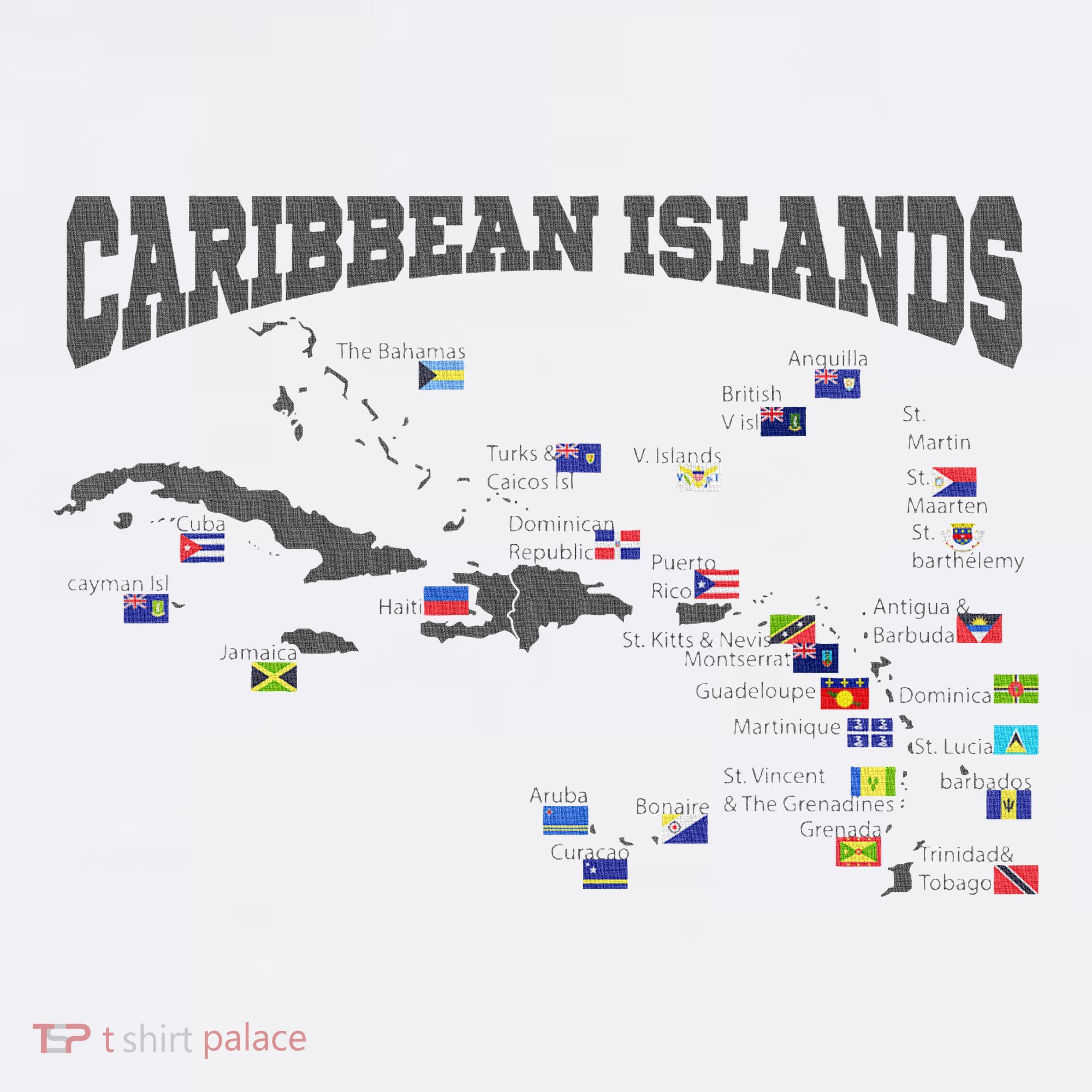 Caribbean Flags Caribbean Map Caribbean Islands Vacation Women's T-Shirt