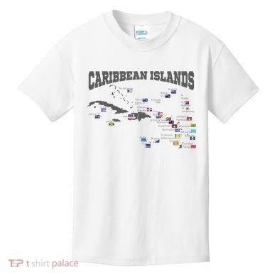 Caribbean Flags Caribbean Map Caribbean Islands Vacation Kids T-Shirt