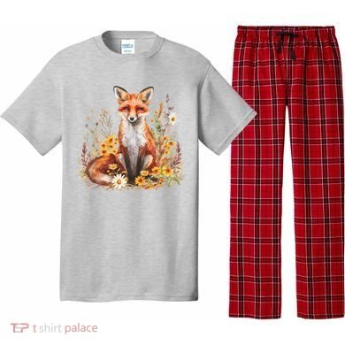 Cute Fox Cottage Core Aesthetic Flowers Graphic  Pajama Set