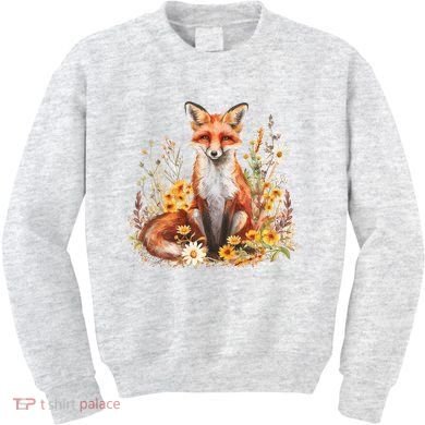 Cute Fox Cottage Core Aesthetic Flowers Graphic  Kids Sweatshirt