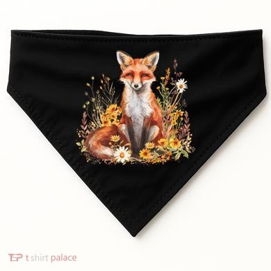 Cute Fox Cottage Core Aesthetic Flowers Graphic  USA-Made Doggie Bandana