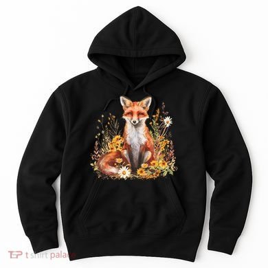 Cute Fox Cottage Core Aesthetic Flowers Graphic  Hoodie