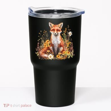 Cute Fox Cottage Core Aesthetic Flowers Graphic  Tumbler