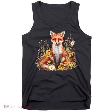Cute Fox Cottage Core Aesthetic Flowers Graphic  Tank Top