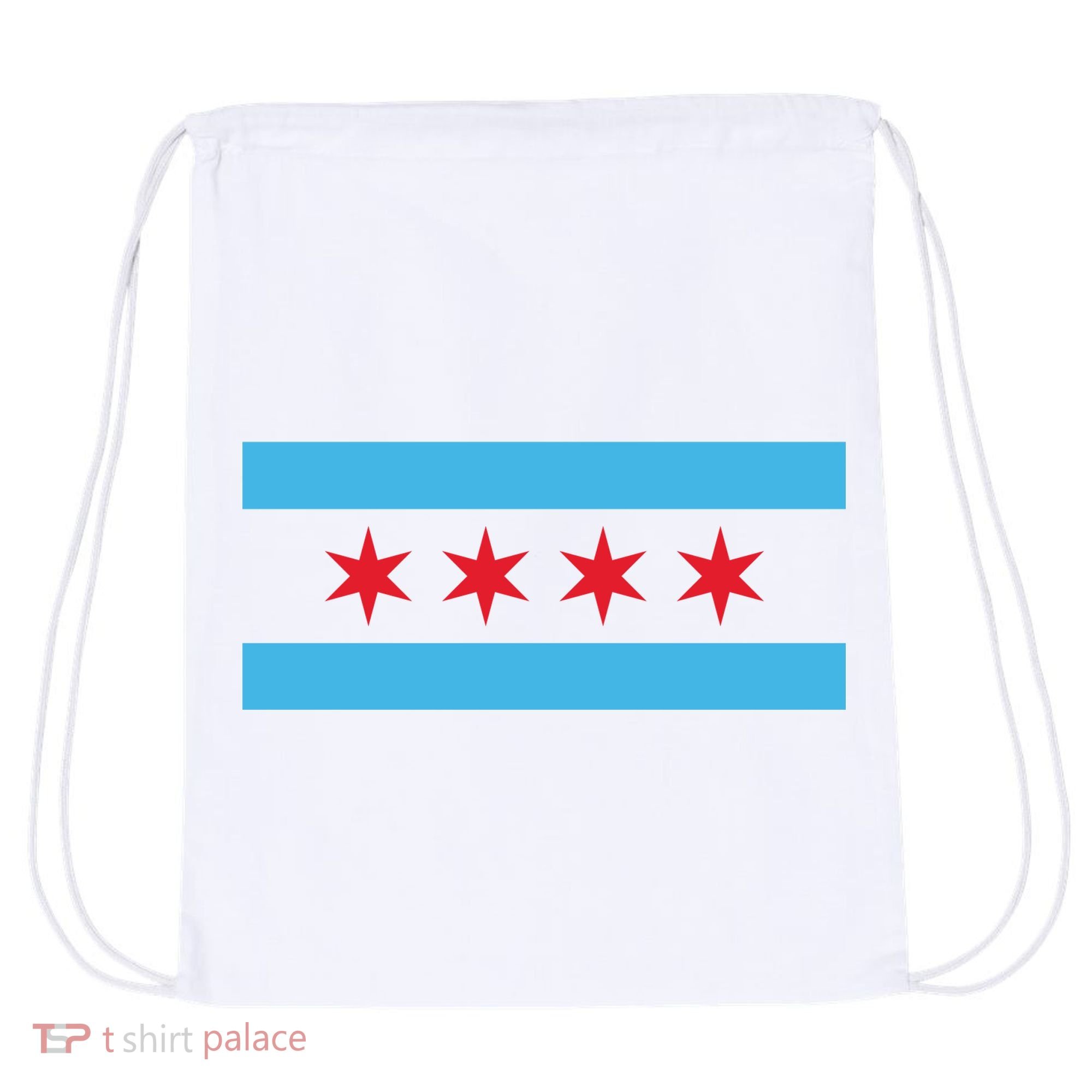 Chicago Flag Drawstring Bag