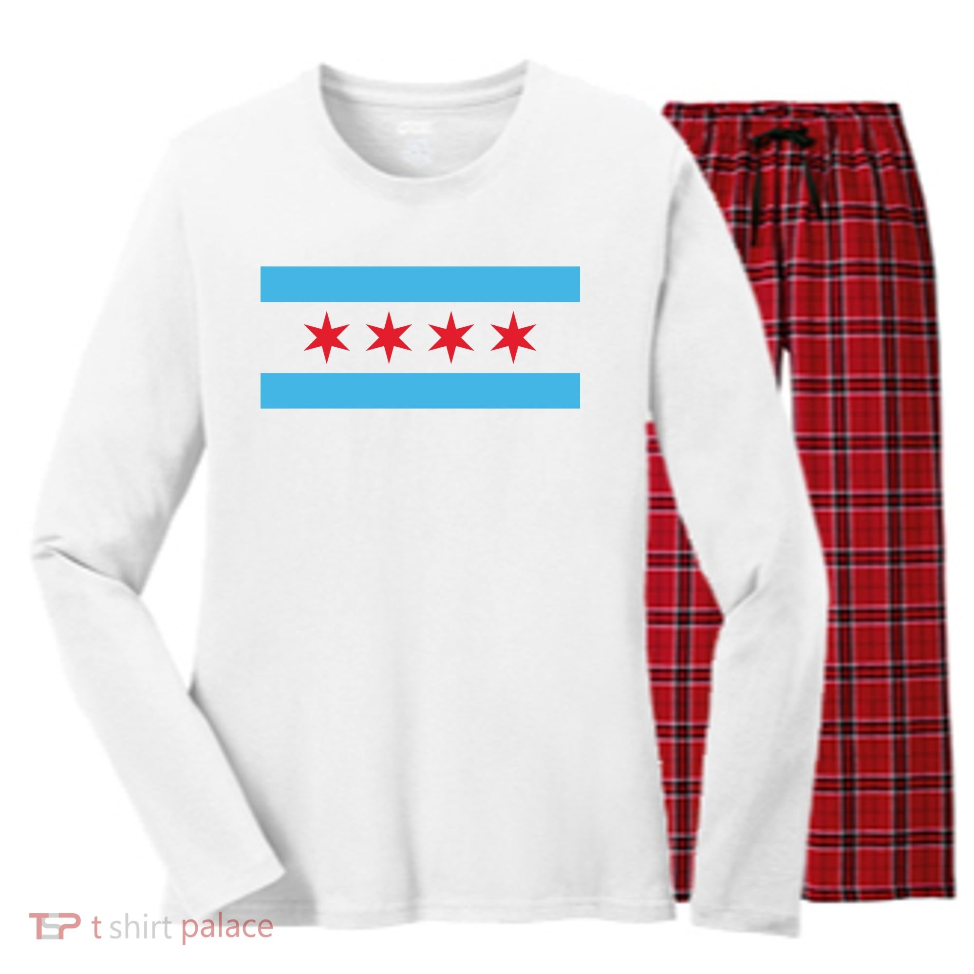 Chicago Flag Women's Long Sleeve Flannel Pajama Set 