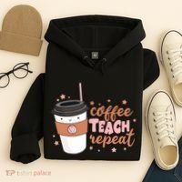 Cute Funny Coffee Teach Repeat Teacher Life Coffee Lover Hoodie thumb 4