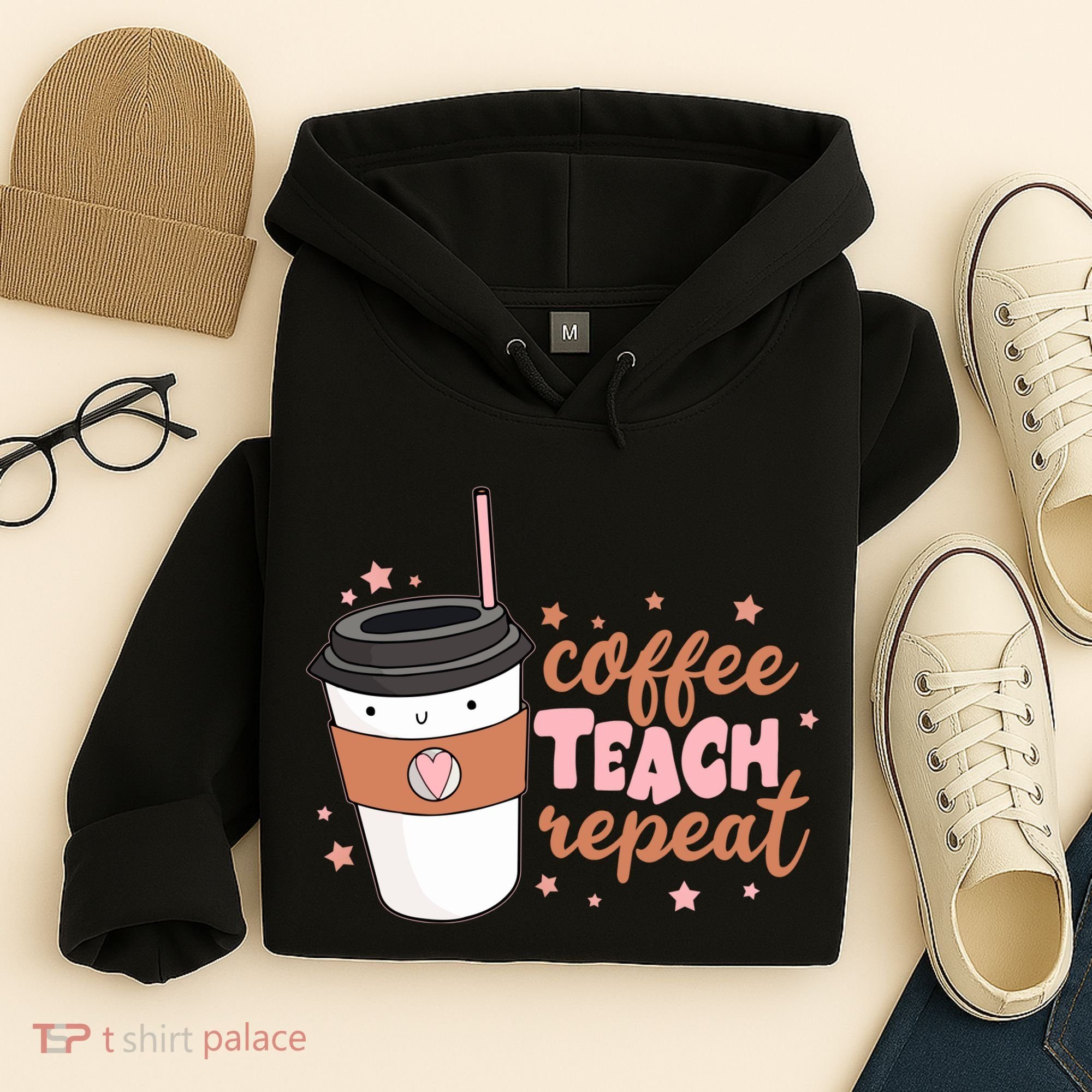 Cute Funny Coffee Teach Repeat Teacher Life Coffee Lover Hoodie