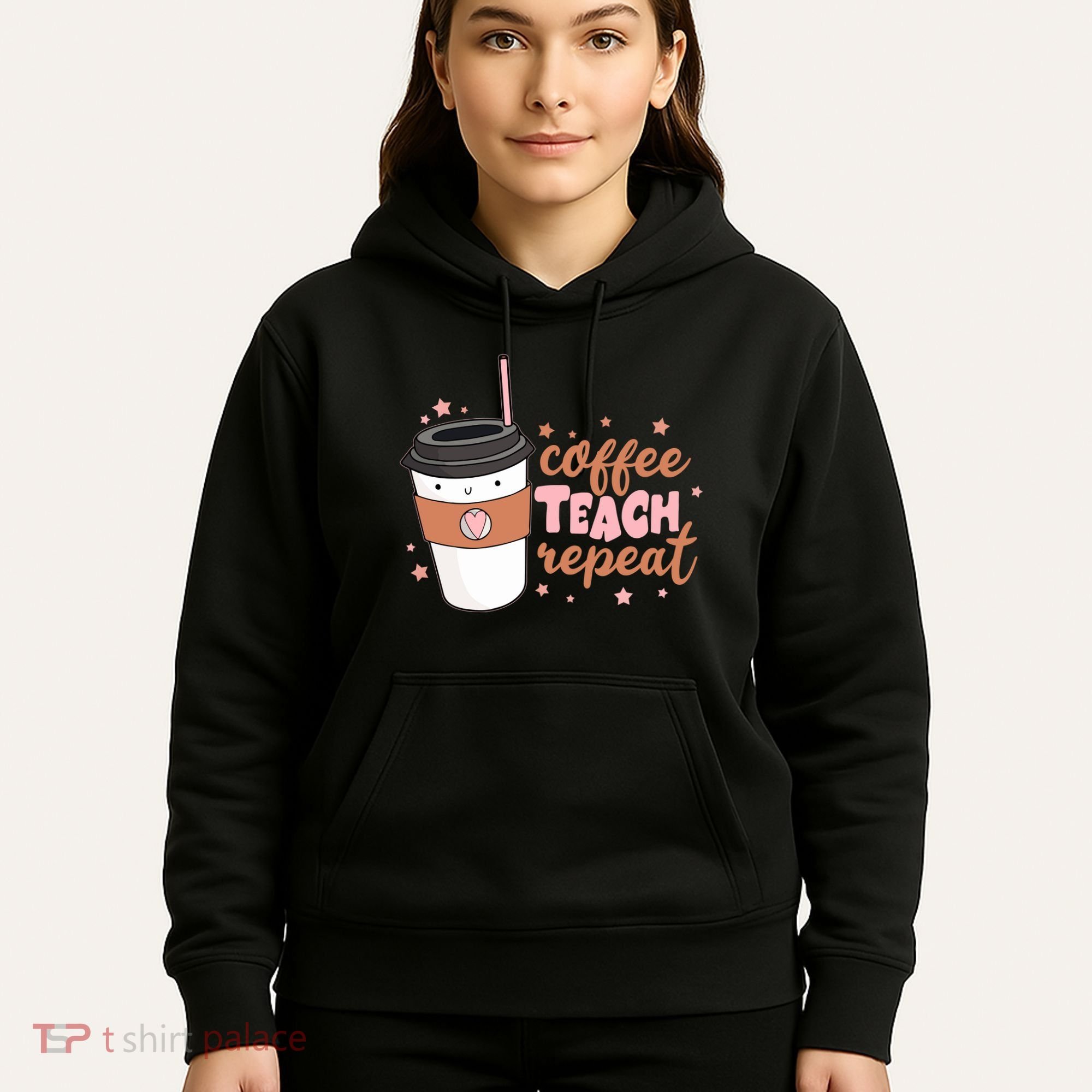 Cute Funny Coffee Teach Repeat Teacher Life Coffee Lover Hoodie